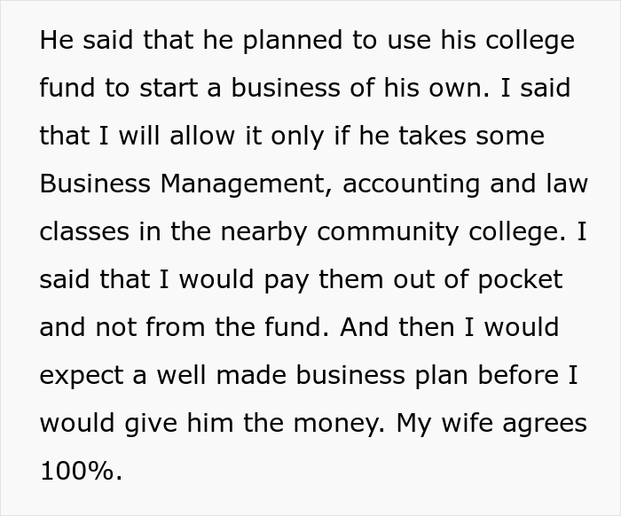 Son Faces Dad's "Ultimatum" After Refusing To Attend College And Wanting To Use His $400K Tuition Money For Starting A Business