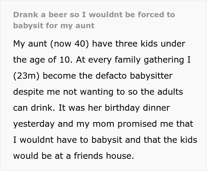 "My Aunt Sees The Can And Starts Screaming": Man Sick And Tired Of Always Having To Babysit Relatives At Family Events, Solves The Problem