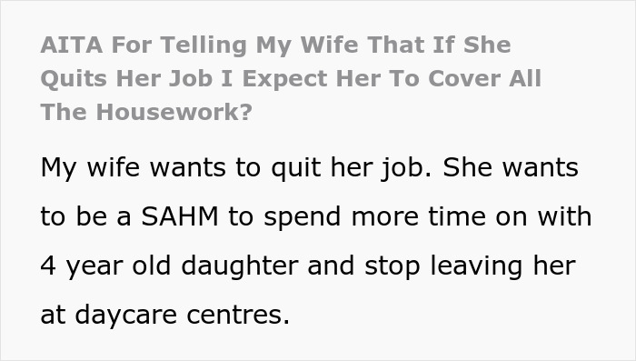 Woman Wants To Become A Stay-At-Home Mom, Husband Then Tells Her That She Would Have To Cover All The Housework While He Works, An Argument Ensues 