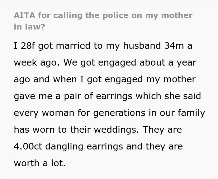 Bride Immediately Thinks Of Her MIL When Her Heirloom Diamond Earrings Go Missing, Calls The Police To Find Out She Was Right Bride Immediately Thinks Of Her MIL When Her Heirloom Diamond Earrings Go Missing, Calls The Police To Find Out She Was Right