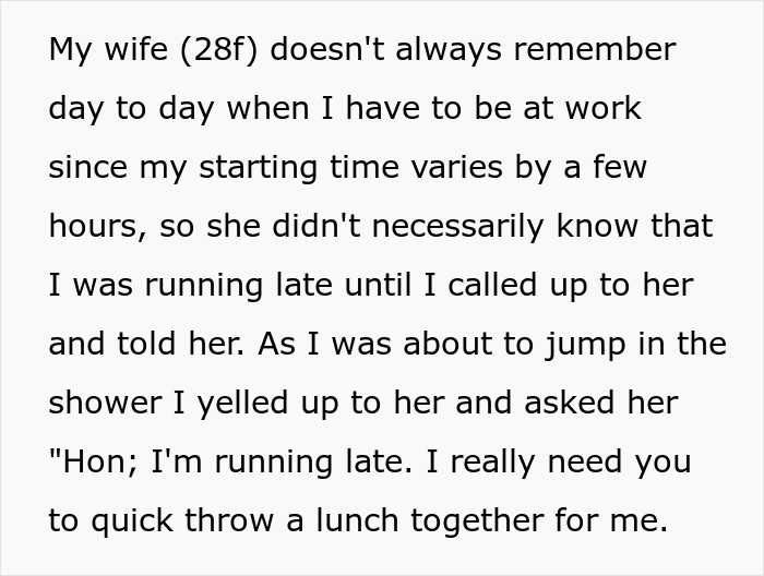 Guy Oversleeps For Work, Loses It After Seeing That His Wife Didn't Lift A Finger To Help Him With Lunch