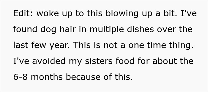 Woman Knows Her Sister's Dog Hair Frequently Ends Up In Food, So She Turns Around And Leaves Thanksgiving Dinner When She Sees It There