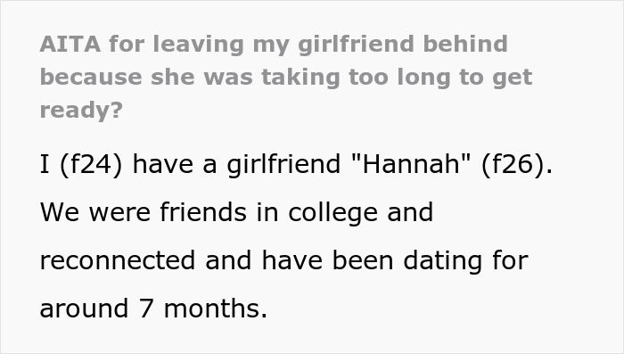 "Am I The Jerk For Leaving My Girlfriend Behind Because She Was Taking Too Long To Get Ready?"
