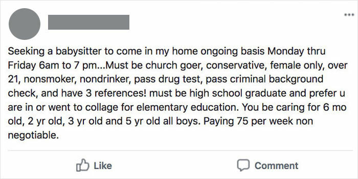 "With All Due Disrespect, Go To Hell": People Roast These Delusional Demands A Parent Has For Their Babysitter While Only Paying Them $200 A Week "With All Due Disrespect, Go To Hell": People Roast These Delusional Demands A Parent Has For Their Babysitter While Only Paying Them $200 A Week