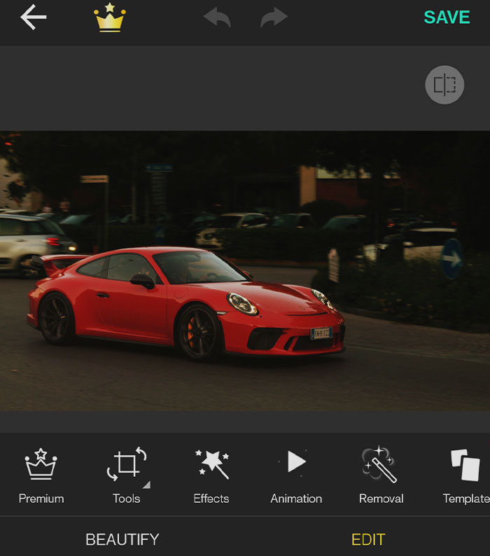 Youcam Perfect program with red car picture editing
