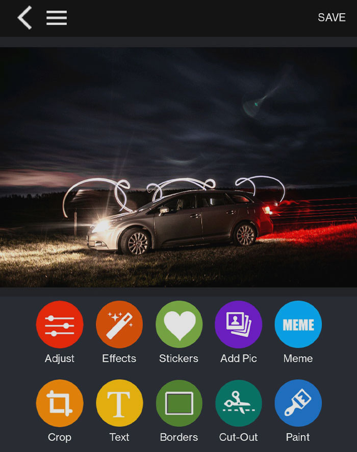 piZap program with car picture editing