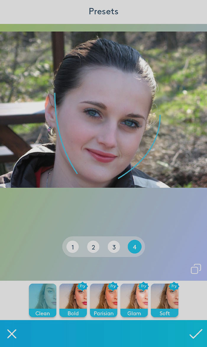 Facetune program with woman face picture editing