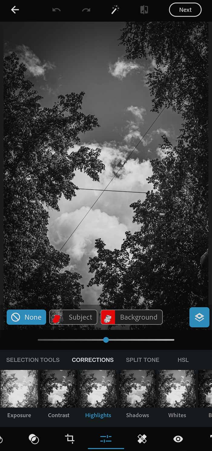 Photoshop Express program with sky editing