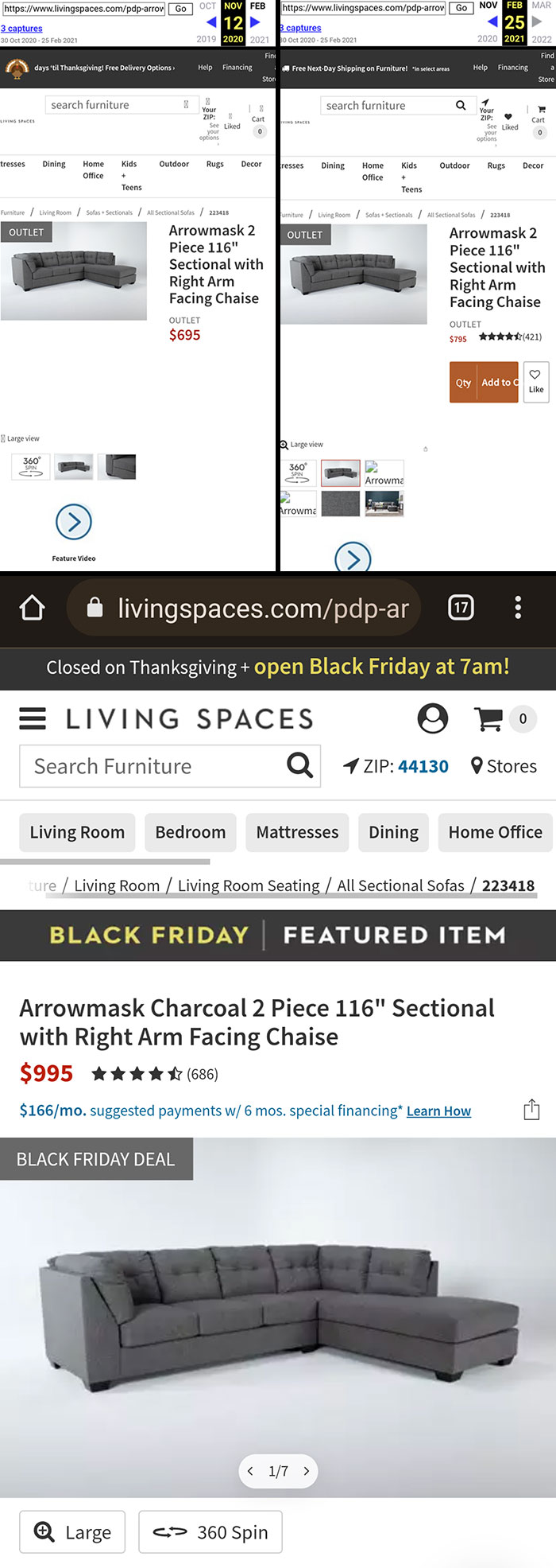 Living Spaces Arrowmask Couch - $695 In 2020 > $795 In 2021 > Black Friday Sale For $995