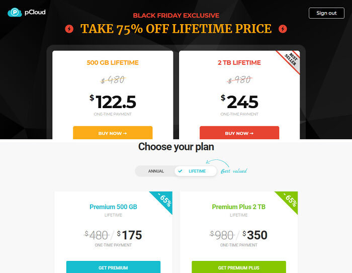 PCloud's Exclusive 75% Off Black Friday Sale vs. Their Usual Storefront