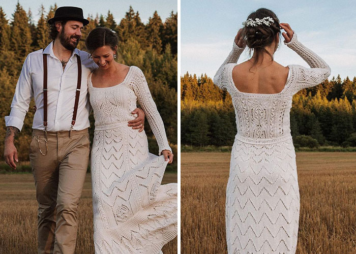This Bride Finished Knitting Her Wedding Dress 4 Days Before The Wedding, Documented The Entire Process And Shared It Online