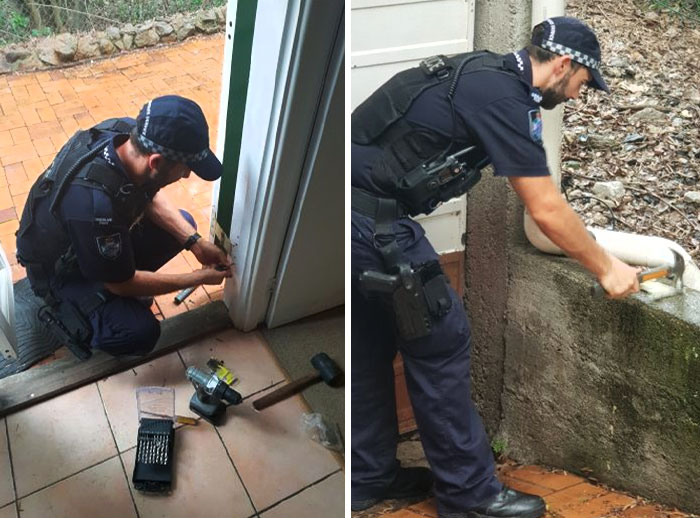 An Elderly Woman’s Door Was Ripped Off Its Hinges In An Attempted Break In. Constable Boswell Put His Tradie Skills To Work And Repaired Her Broken Door
