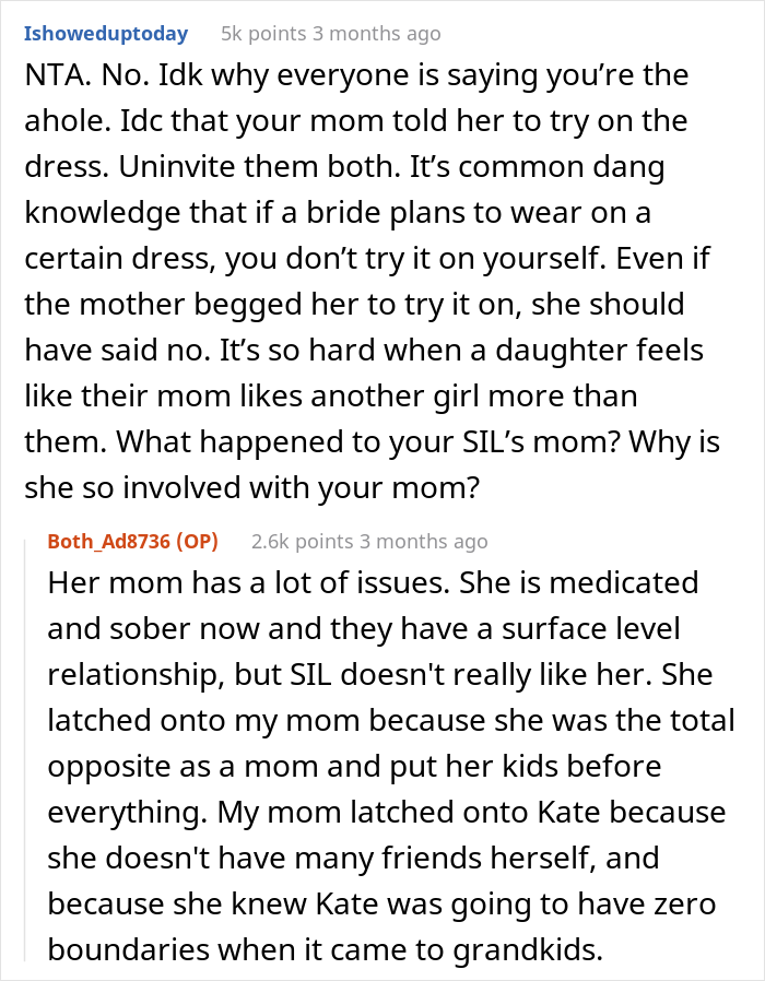 Woman Gets Called A “Psycho” For Uninviting Her SIL From Her Wedding As She Tried On Her Wedding Dress And Accidentally Ruined It Woman Gets Called A “Psycho” For Uninviting Her SIL From Her Wedding As She Tried On Her Wedding Dress And Accidentally Ruined It