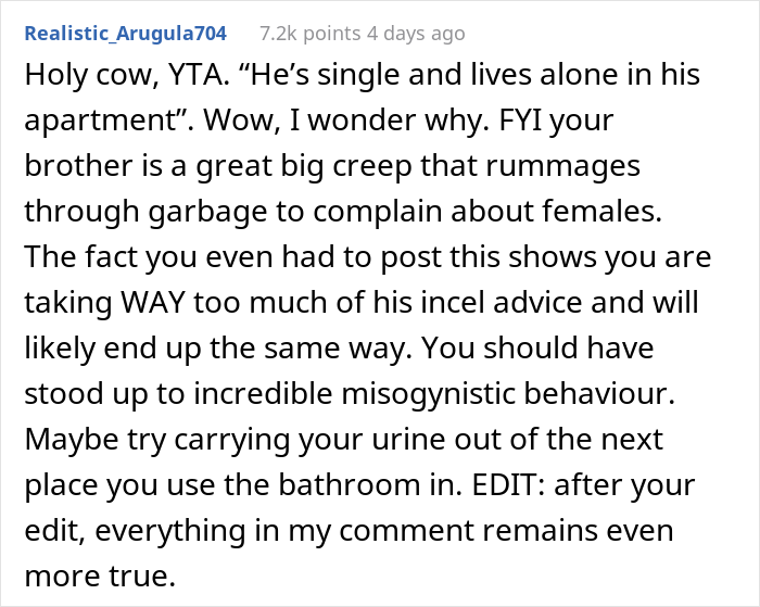 "Am I A Jerk For Telling My Wife That Leaving Her Used Pad In My Brother's Place Was Inappropriate?"