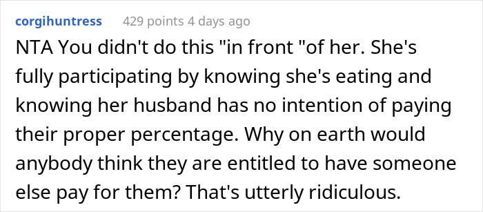 "He Was Absolutely Appalled": Guy Refuses To Pay For His Friend's Wife's Meals Anymore, Drama Ensues