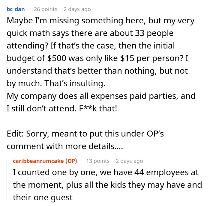 "I'd Be Busy That Night": Company Higher-Ups Expect Staff To Shell Out $30 Each For The Corporate Christmas Party