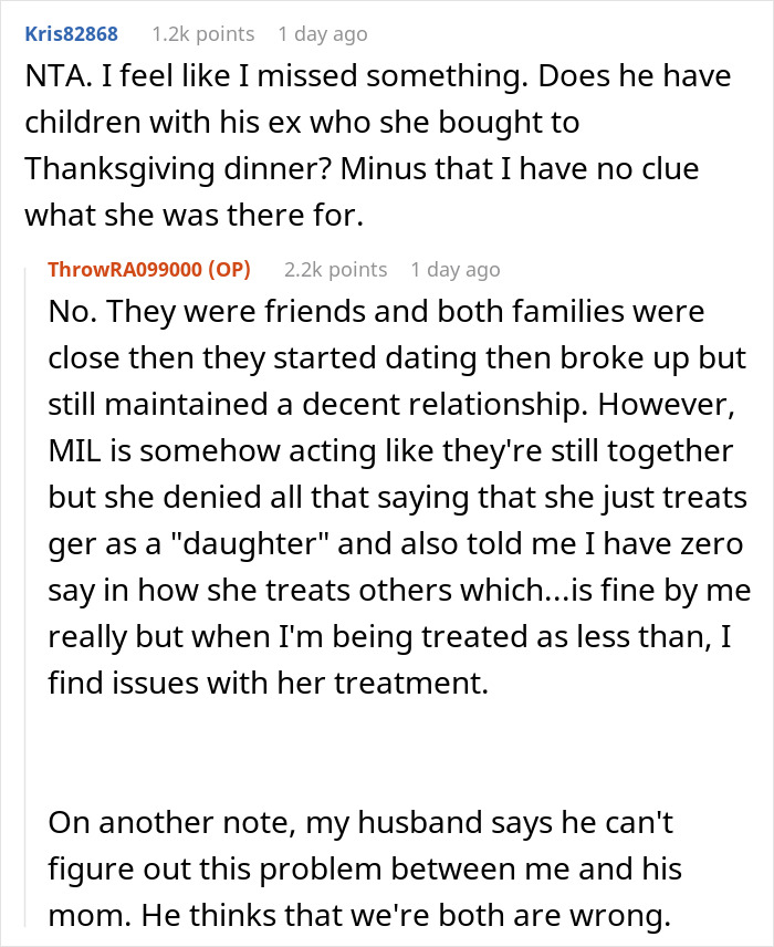 Woman Sits On Husband's Lap During Thanksgiving, Making It Very Awkward For His Mom And His Ex That She Invited To The Dinner