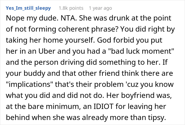 Guy Is Told Off By His Friend For Taking His Drunk Fianc&eacute;e Home Instead Of Calling An Uber For Her