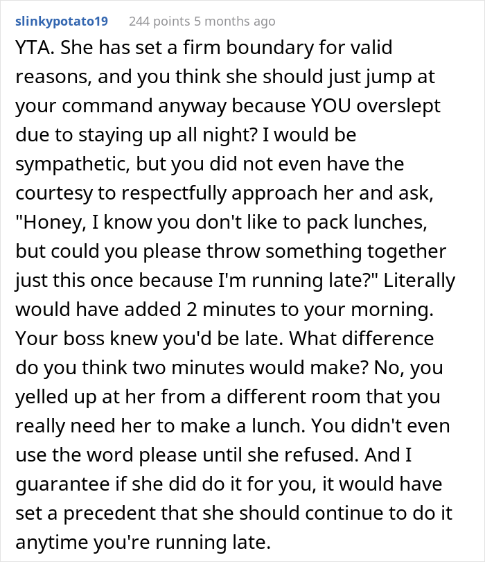 Guy Oversleeps For Work, Loses It After Seeing That His Wife Didn't Lift A Finger To Help Him With Lunch