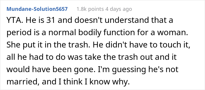 "Am I A Jerk For Telling My Wife That Leaving Her Used Pad In My Brother's Place Was Inappropriate?"