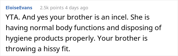 "Am I A Jerk For Telling My Wife That Leaving Her Used Pad In My Brother's Place Was Inappropriate?"