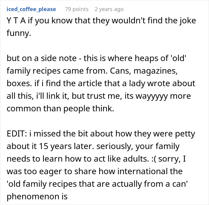 Person Wants To Expose To Mom That Their &lsquo;Secret Family Recipe&rsquo; Actually Came From The Side Of A Can