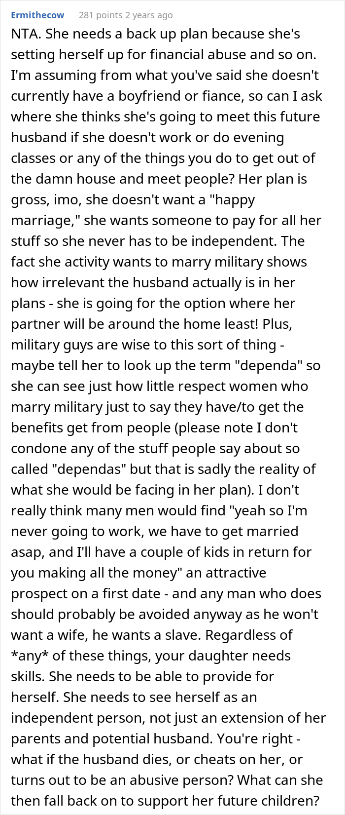 Daughter Reveals That Her Only Plan Is To Become A Stay-At-Home Mom And To Live With Parents Until Then, Her Mom Has None Of It