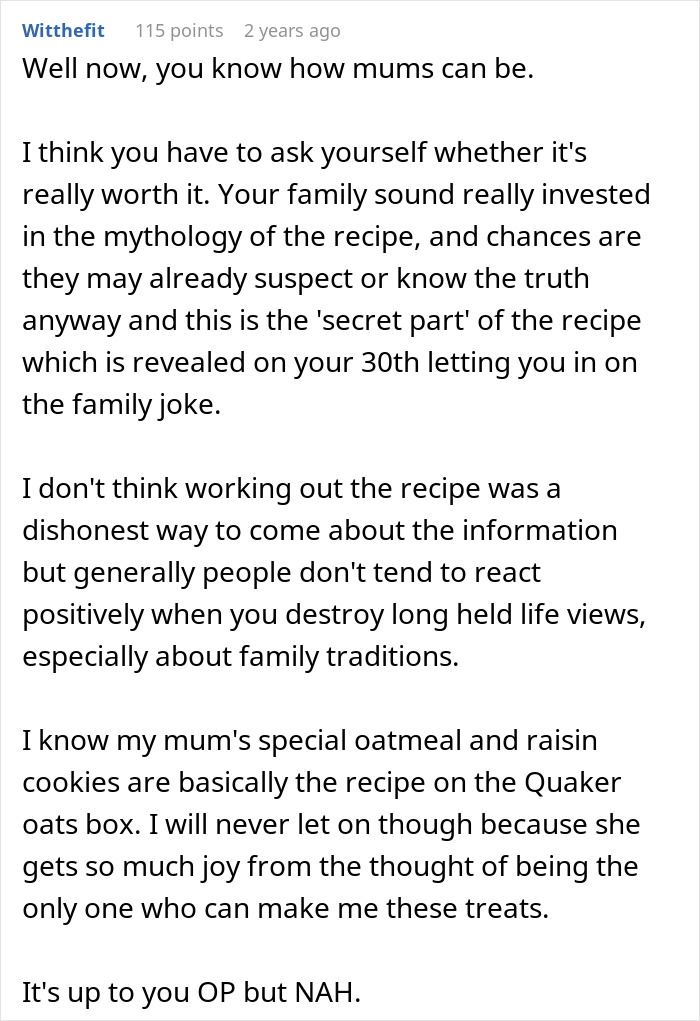 Person Wants To Expose To Mom That Their &lsquo;Secret Family Recipe&rsquo; Actually Came From The Side Of A Can