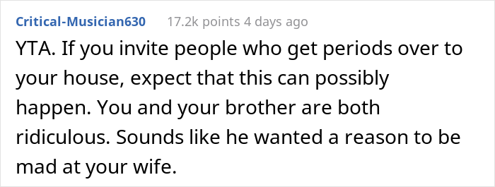 "Am I A Jerk For Telling My Wife That Leaving Her Used Pad In My Brother's Place Was Inappropriate?"