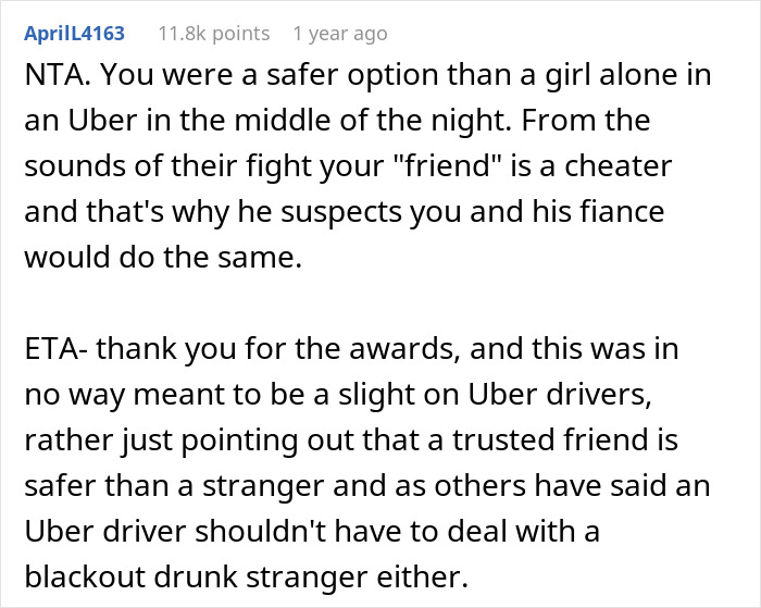Guy Is Told Off By His Friend For Taking His Drunk Fianc&eacute;e Home Instead Of Calling An Uber For Her