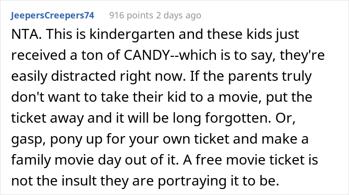 Parent Gives Their Son's Kindergarten Classmates Movie Vouchers, Calls Other Parents "Greedy" And "Cheap" After They Confront Them Parent Gives Their Son's Kindergarten Classmates Movie Vouchers, Calls Other Parents "Greedy" And "Cheap" After They Confront Them