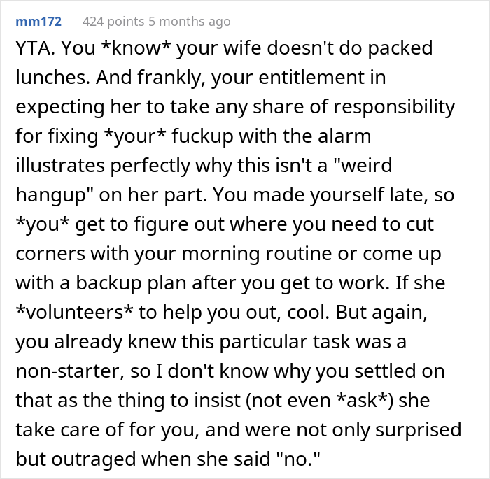 Guy Oversleeps For Work, Loses It After Seeing That His Wife Didn't Lift A Finger To Help Him With Lunch