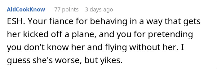 Person Asks If They're A Jerk For Saying "No" When The Police Asked If Woman Was Their Fianc&eacute;e Before Escorting Her Off The Plane