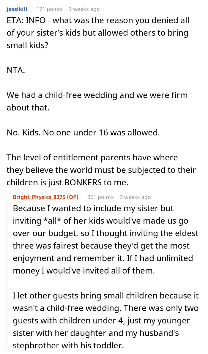 Sister Is At Furious With This Bride For Only Letting 3 Of Her 10 Kids Come To The Wedding