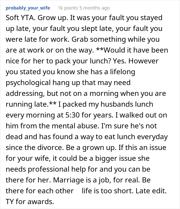 Guy Oversleeps For Work, Loses It After Seeing That His Wife Didn't Lift A Finger To Help Him With Lunch