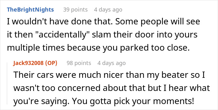 Guy Spots Two Cars Taking Up Multiple Spaces So Nobody Parks Next To Them, Finds A Satisfying Way To Get His Point Across Guy Spots Two Cars Taking Up Multiple Spaces So Nobody Parks Next To Them, Finds A Satisfying Way To Get His Point Across