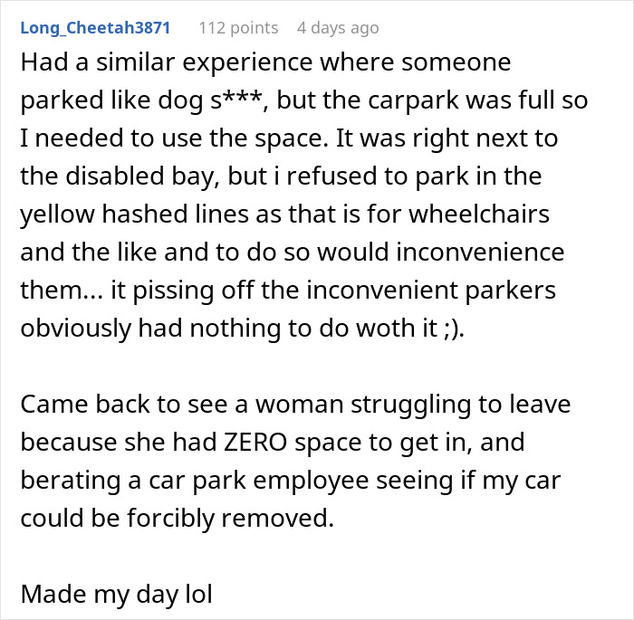 Guy Spots Two Cars Taking Up Multiple Spaces So Nobody Parks Next To Them, Finds A Satisfying Way To Get His Point Across Guy Spots Two Cars Taking Up Multiple Spaces So Nobody Parks Next To Them, Finds A Satisfying Way To Get His Point Across