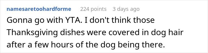 Woman Knows Her Sister's Dog Hair Frequently Ends Up In Food, So She Turns Around And Leaves Thanksgiving Dinner When She Sees It There
