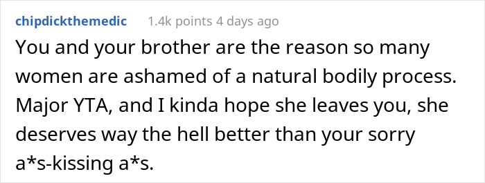 "Am I A Jerk For Telling My Wife That Leaving Her Used Pad In My Brother's Place Was Inappropriate?"