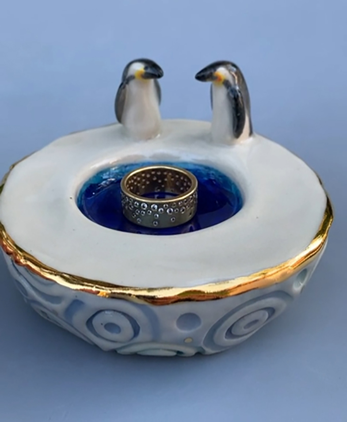 I Wanted To Honor Emperor Penguins With This Ceramic Piece, And Their Journey Across The Ice To Each Other. This Is High Fired Ceramic With Melted Glass And 22kt Gold