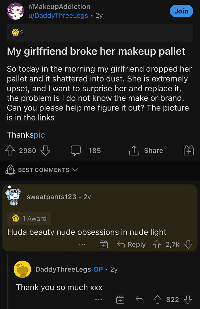 This Guy Wants To Surprise His Girlfriend By Replacing Her Broken Eyeshadow Palette But Has No Idea What It Is. This Makeup Community Helps Him Out