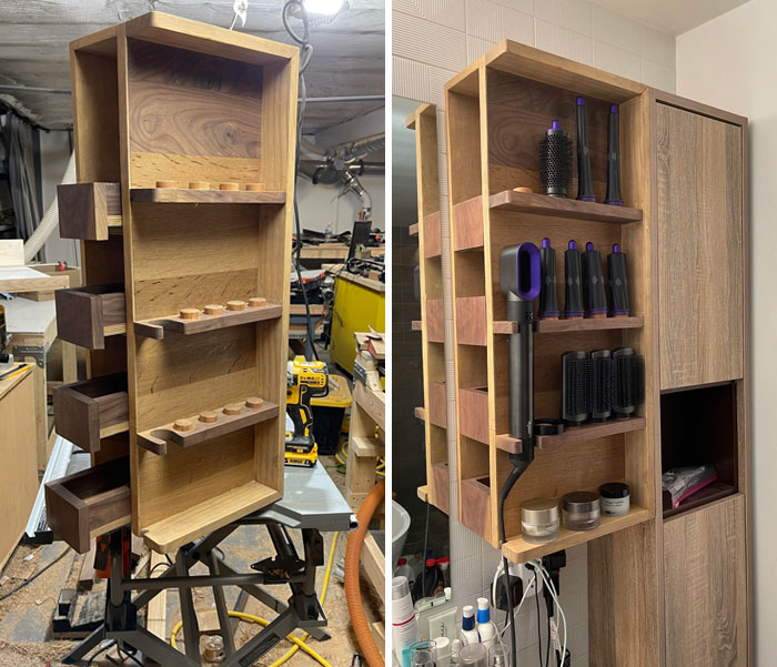 I Built This Dyson Airwrap Shelf And Storage For My Wife