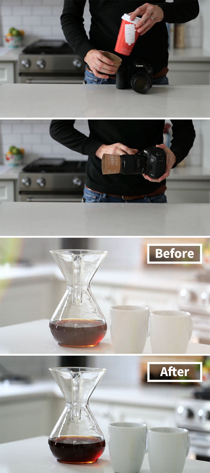 Use A Coffee Sleeve As A Lens Hood