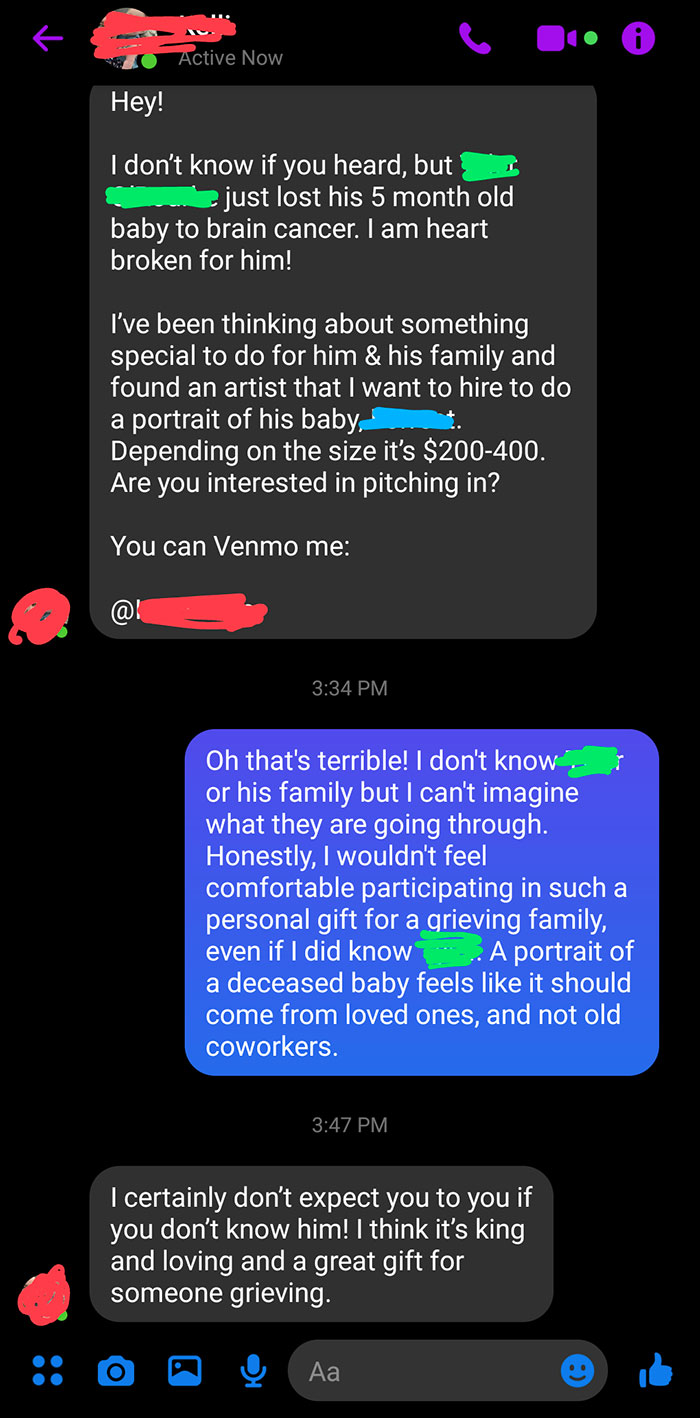 An Ex-Coworker Of Mine Reached Out With The Most Inappropriate Request Regarding Another Ex-Coworker's Terrible Loss