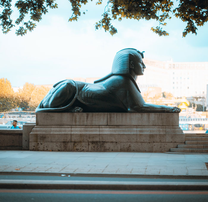 Statue of the Sphinx at Cleopatra's Needle, London