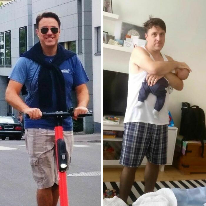 Honestly If It Weren’t For The Baby I Don’t Know What I Could Tell Which Was The Before Pic. That First One Just Screams “Dad”