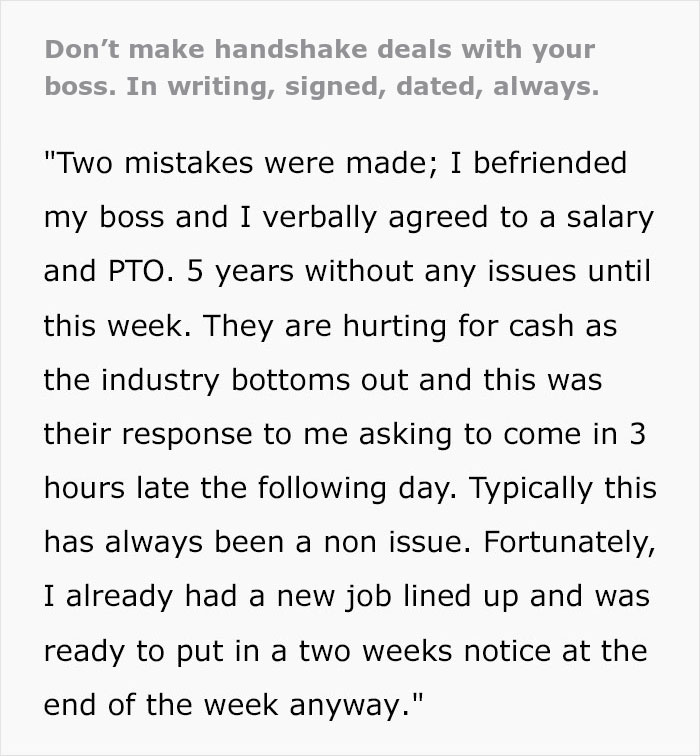 Guy Puts In His "Notice Of Immediate Resignation" After Boss Disregards Their Verbal Agreement, Warns Others To Always Write Things Down
