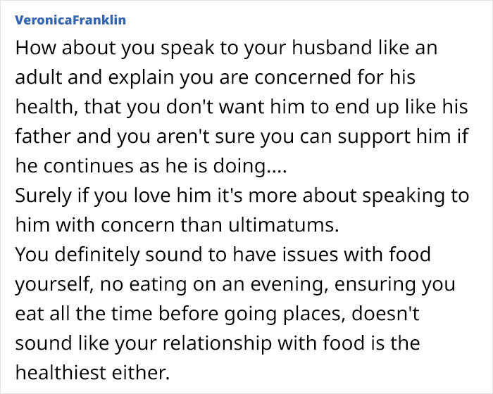 Wife Asks If It Is Okay To Warn Husband That She Will Leave Him If He Becomes More Obese Wife Asks If It Is Okay To Warn Husband That She Will Leave Him If He Becomes More Obese