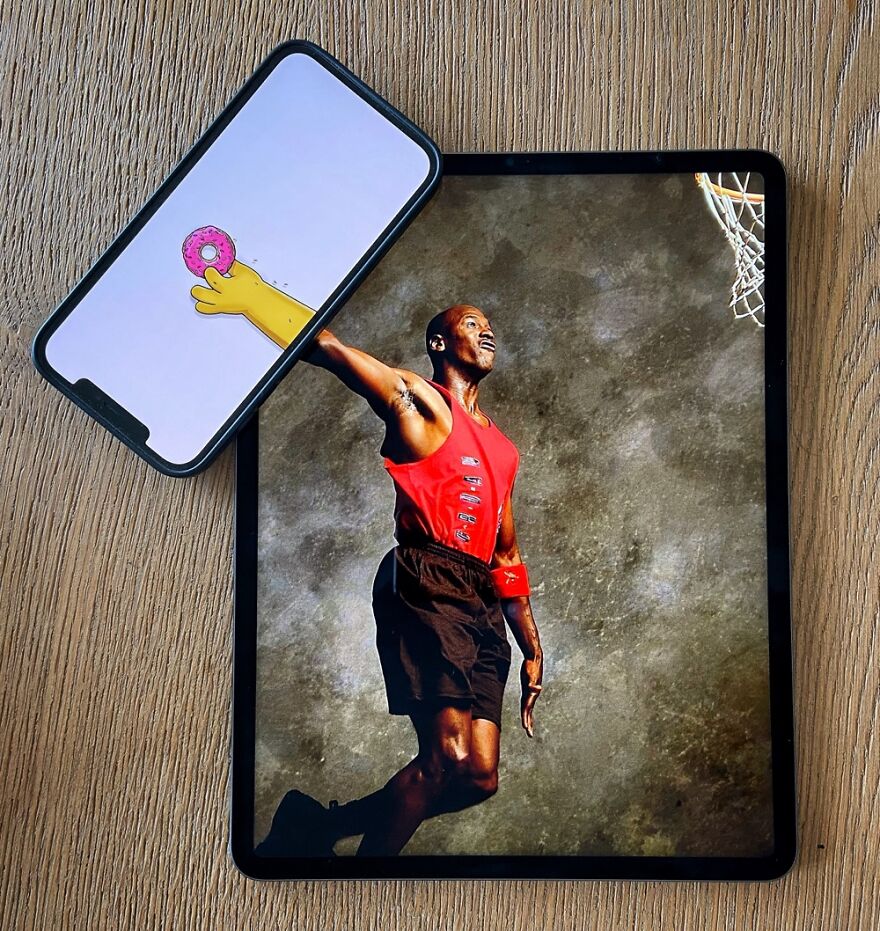 A combination of different pics on a smartphone