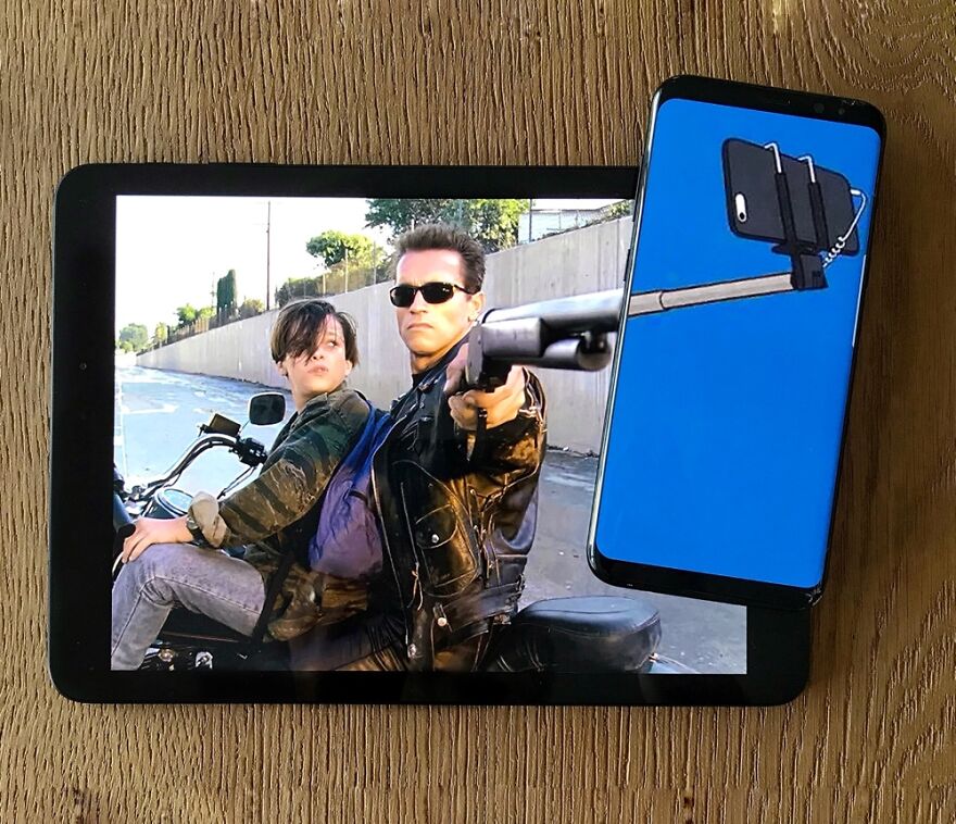 A combination of different pics on a smartphone